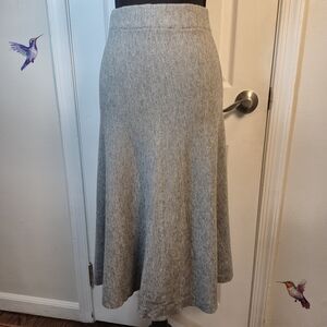Grey Ribbed Knit Midi Skirt Heathered Fit & Flare